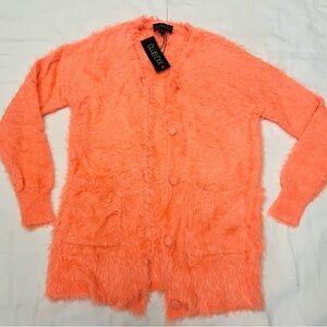 NWT Club Exx  neon orange Fuzzy Cardigan